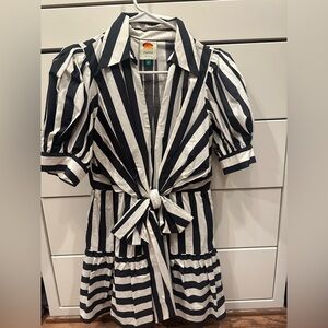 Farm Rio Black and White Striped Dress